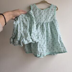 VTG Handmade 18 To 24 Month Toddler Green Floral Dress Matching Bloomers